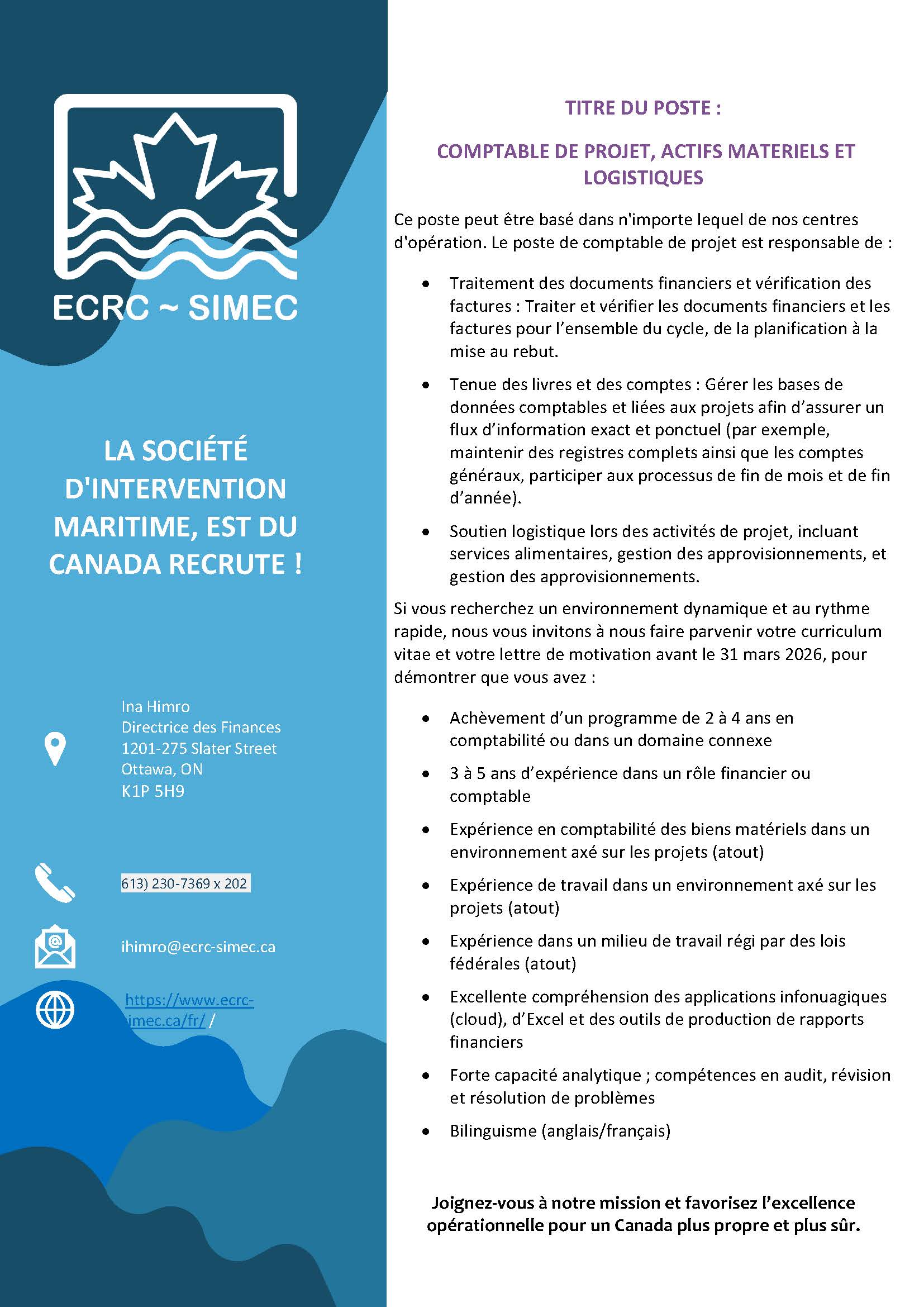 Comptable de projet, actifs materiels et logistiques