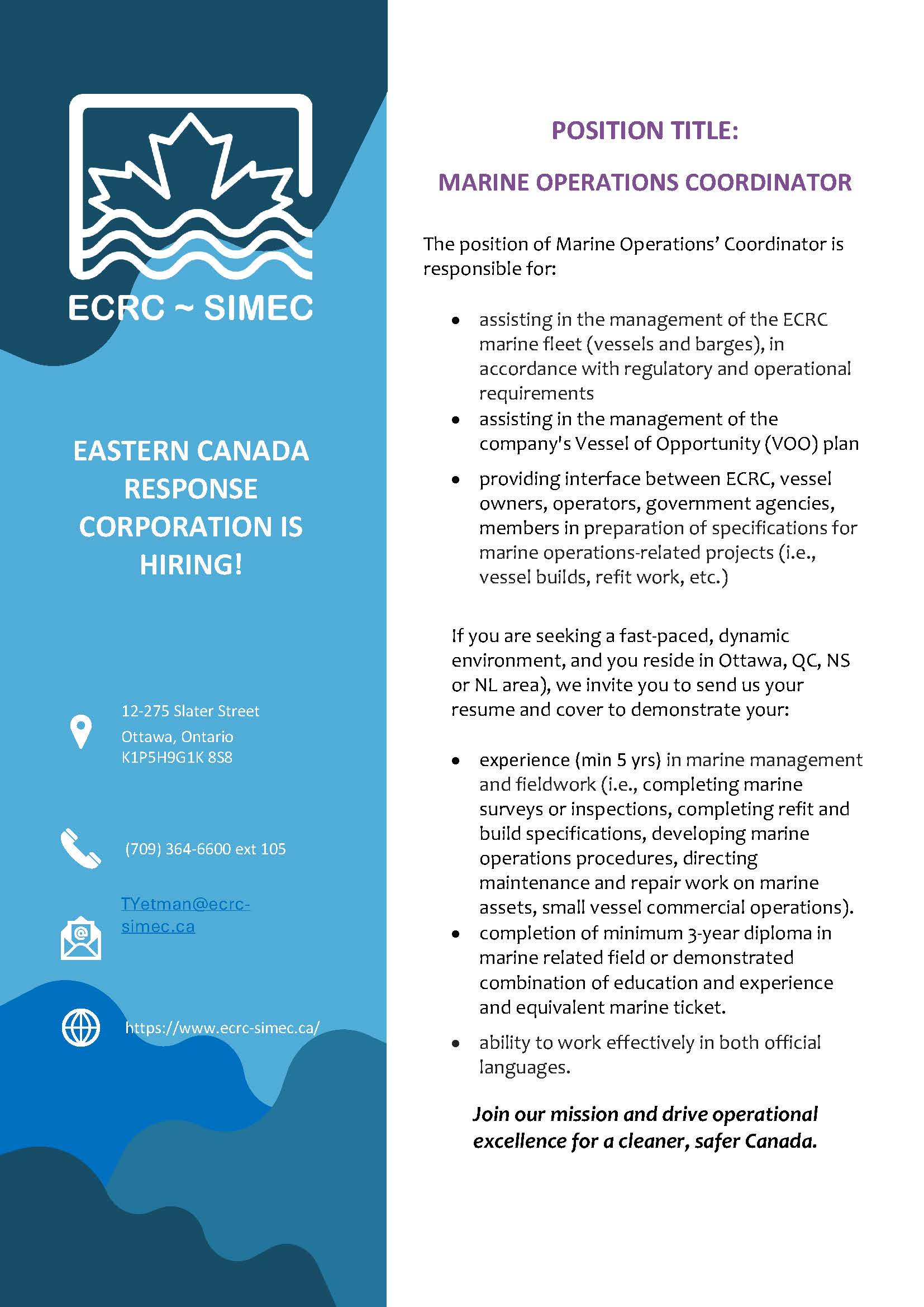 Marine Operations Coordinator, Assets and Logistics